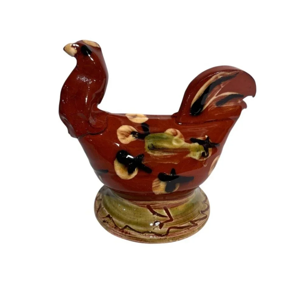 VTG SJ Pottery Redware Rooster Bird Figurine - Bethel Missouri Folk Art
